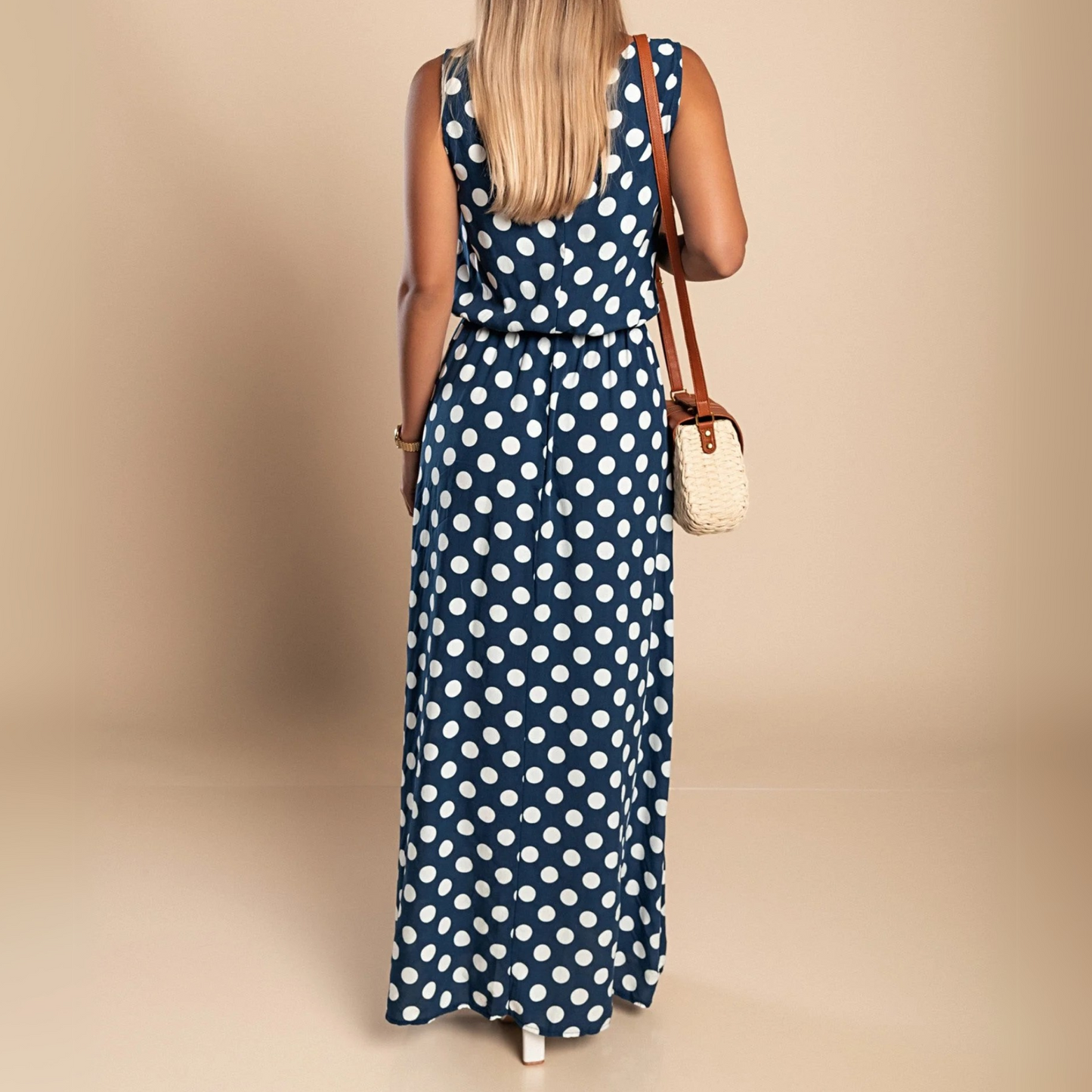 Grace - Vintage Women's Maxi Dress with Sleeveless Design and Elastic Waist