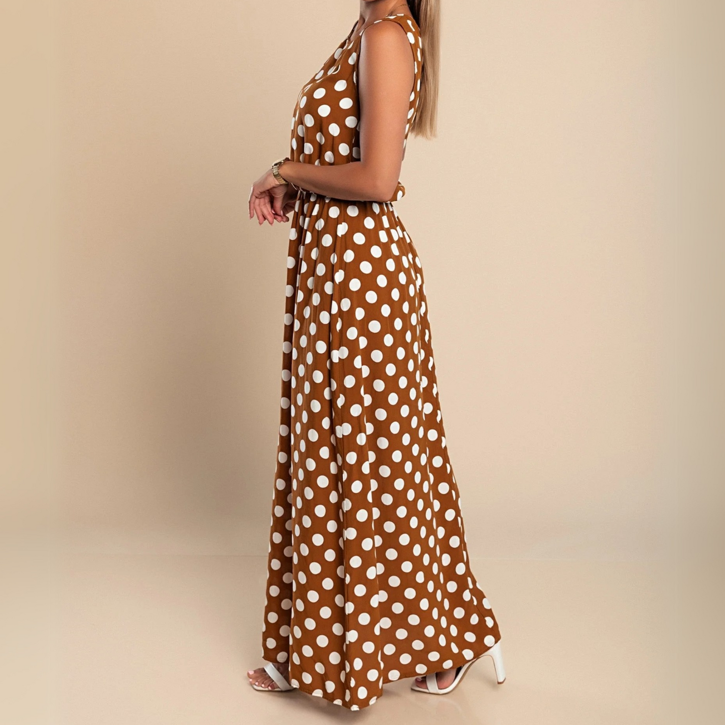 Grace - Vintage Women's Maxi Dress with Sleeveless Design and Elastic Waist