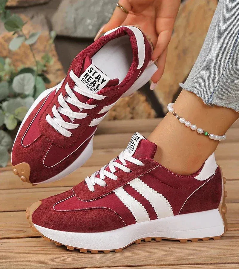 Hannah - Vintage Women's Trainers with Contrast Stripe Panel and Chunky Sole