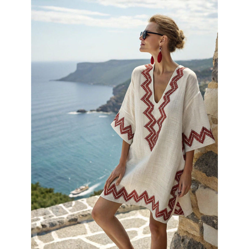 Hannah - Boho Women's Summer Kaftan Dress with V-Neck and Tribal Print