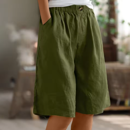 Hannah - Casual Women's Linen Shorts with Pleated Front and Elastic Waist