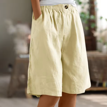 Hannah - Casual Women's Linen Shorts with Pleated Front and Elastic Waist