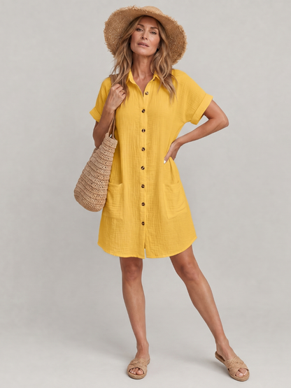 Hannah - Casual Women's Summer Mini Dress with Button Front and Patch Pockets