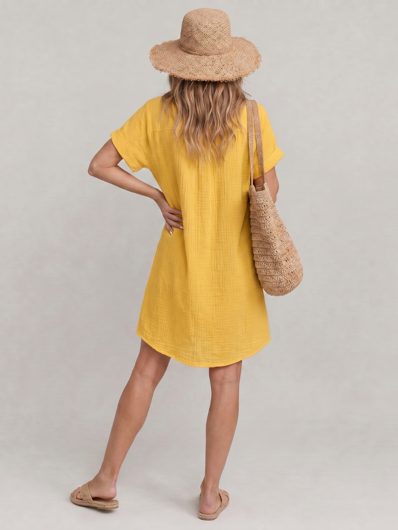 Hannah - Casual Women's Summer Mini Dress with Button Front and Patch Pockets