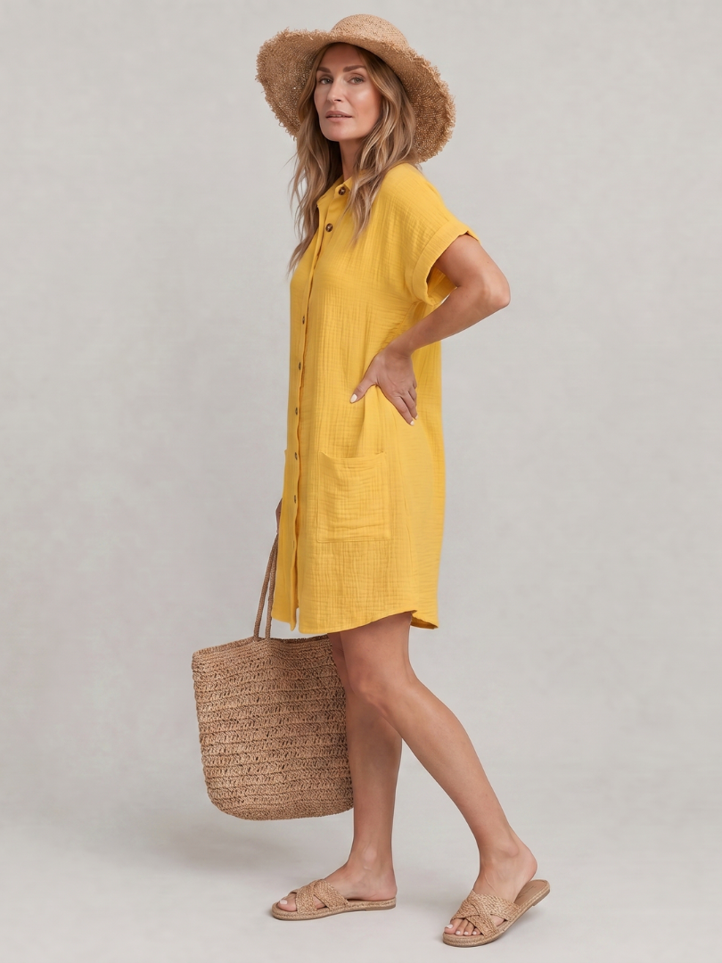 Hannah - Casual Women's Summer Mini Dress with Button Front and Patch Pockets