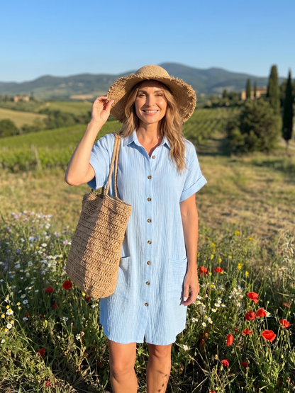 Hannah - Casual Women's Summer Mini Dress with Button Front and Patch Pockets