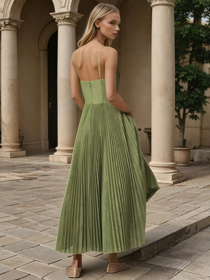 Hannah - Elegant Women's Wedding Guest Midi Dress with Bustier Bodice and Pleated Skirt