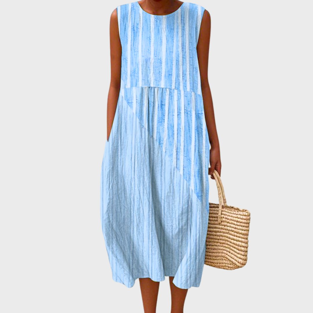 Hannah - Flowy Women's Midi Summer Dress with Round Neckline and Pockets