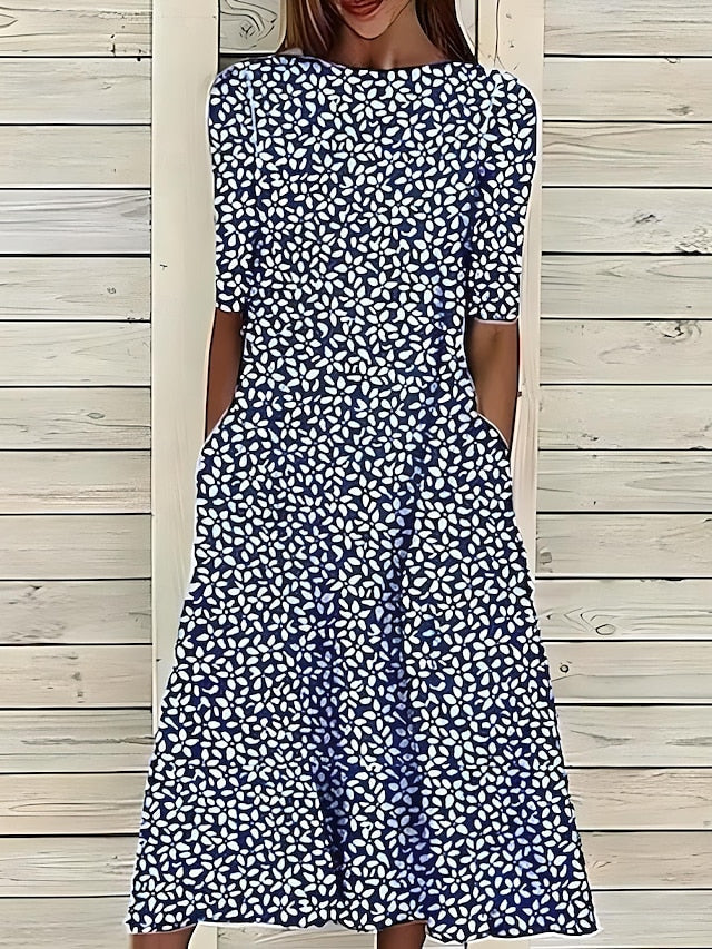Isla - Boho Women's Maxi Summer Dress with Pockets and Round Neckline