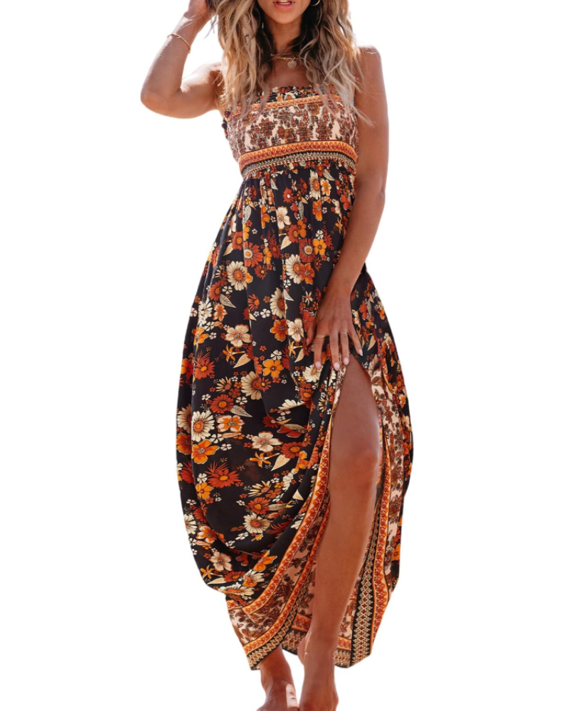 Isla - Boho Women's Summer Maxi Dress with Strapless Neckline and Front Slit