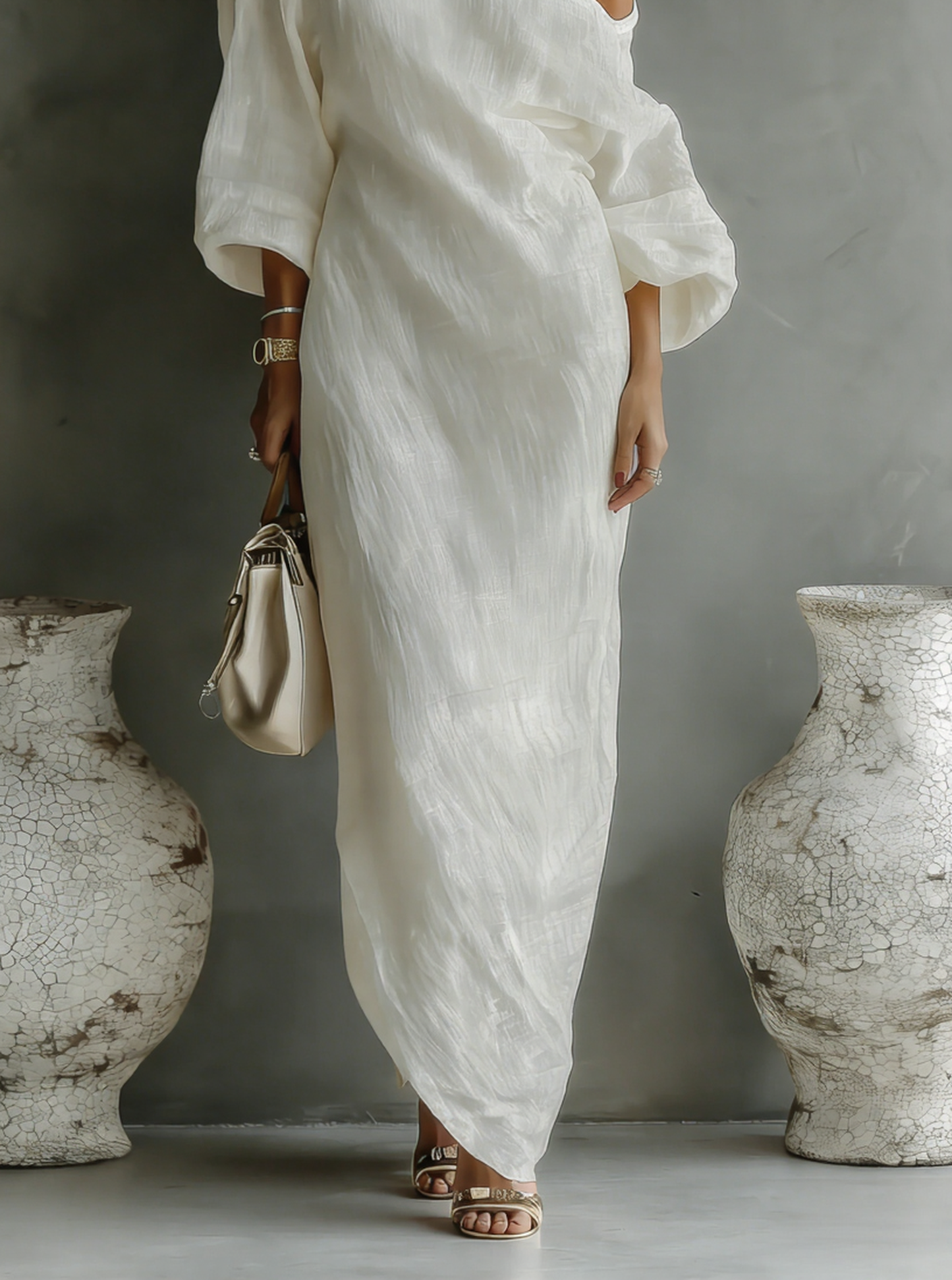 Isla - Elegant Women's Linen Maxi Dress with One Shoulder Neckline and Relaxed Fit