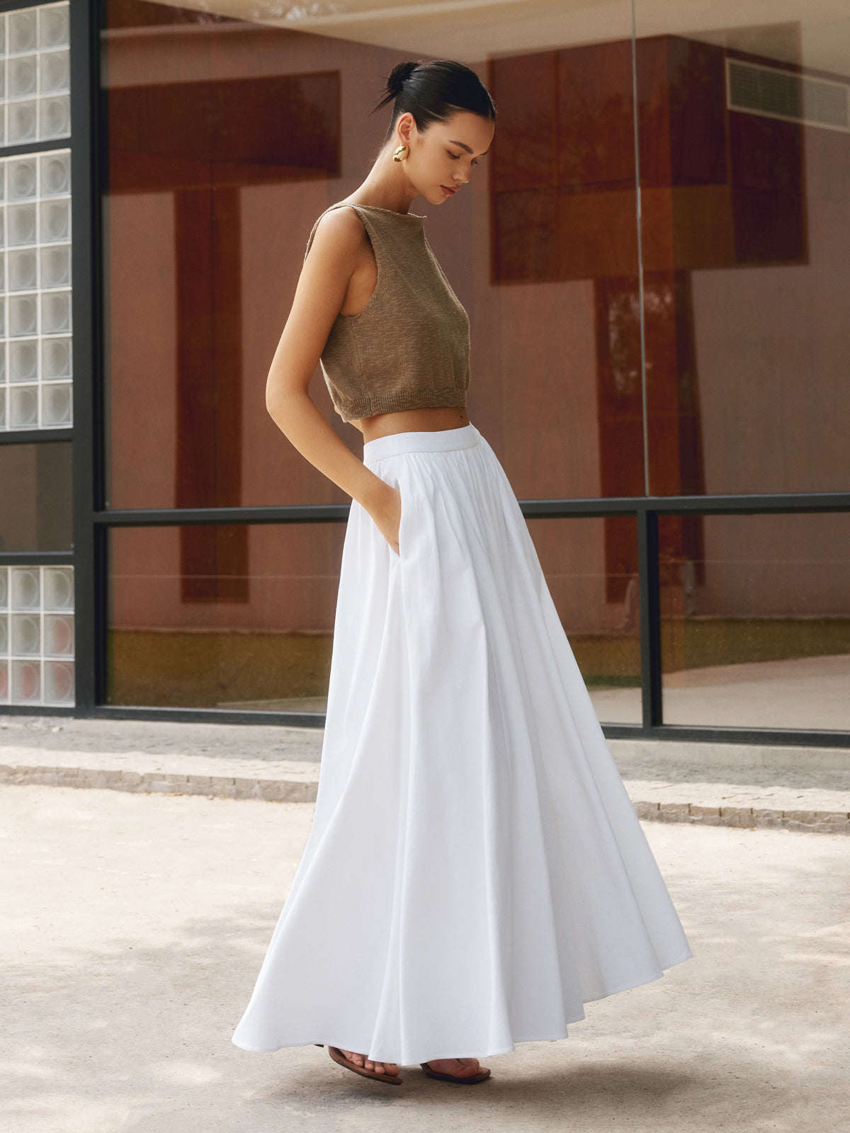Isla - Flowy Women's Linen Maxi Skirt with Elasticated Waist and Side Pockets