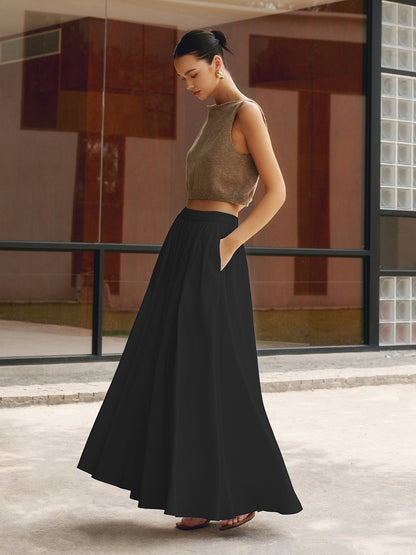 Isla - Flowy Women's Linen Maxi Skirt with Elasticated Waist and Side Pockets