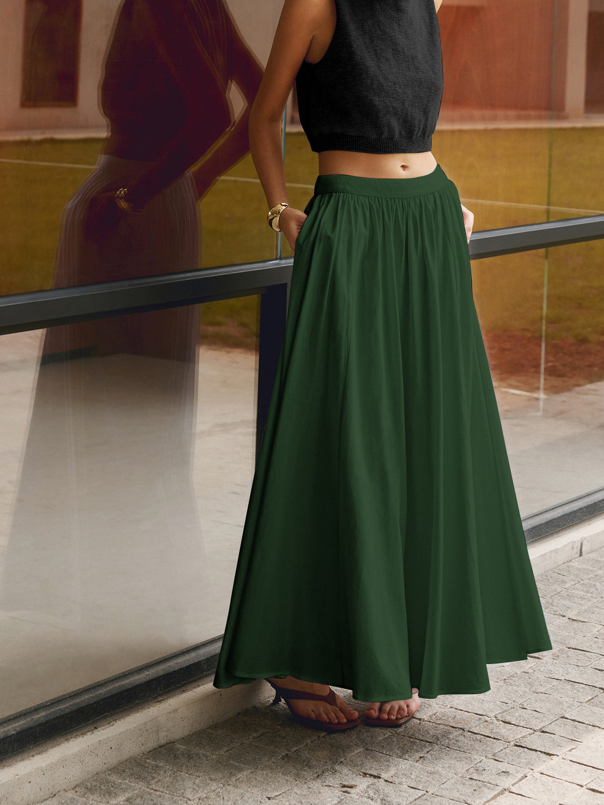 Isla - Flowy Women's Linen Maxi Skirt with Elasticated Waist and Side Pockets