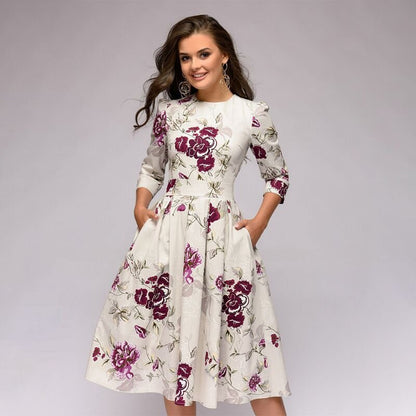 Ivy - Elegant Women's Wedding Guest Dress with Three-Quarter Sleeves and Pockets