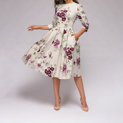Ivy - Elegant Women's Wedding Guest Dress with Three-Quarter Sleeves and Pockets