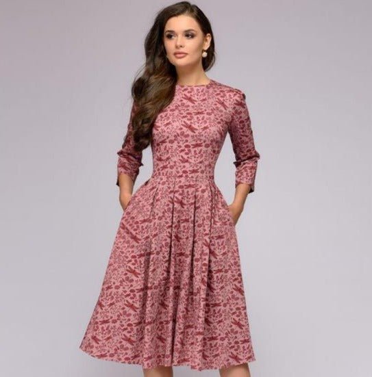 Ivy - Elegant Women's Wedding Guest Dress with Three-Quarter Sleeves and Pockets