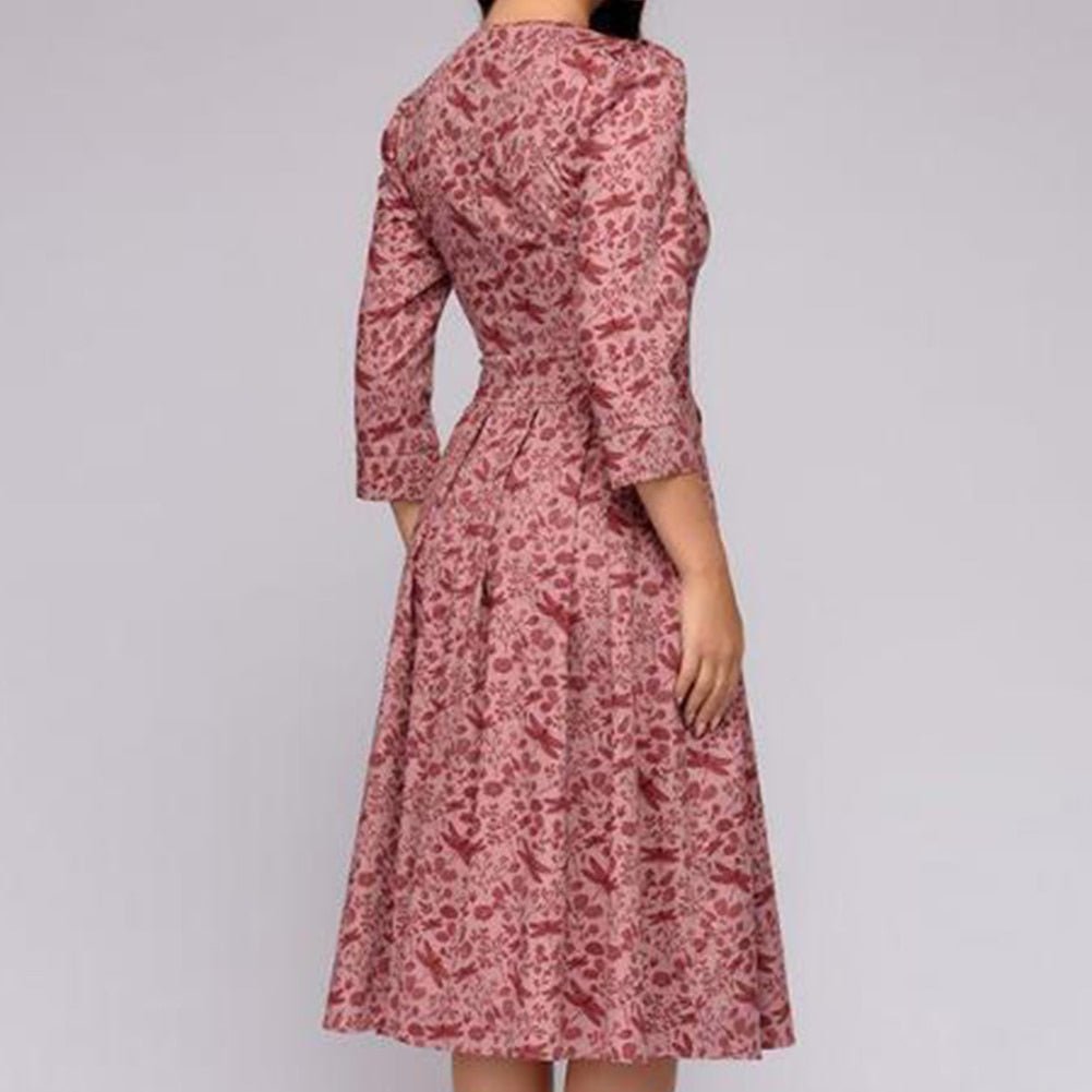 Ivy - Elegant Women's Wedding Guest Dress with Three-Quarter Sleeves and Pockets