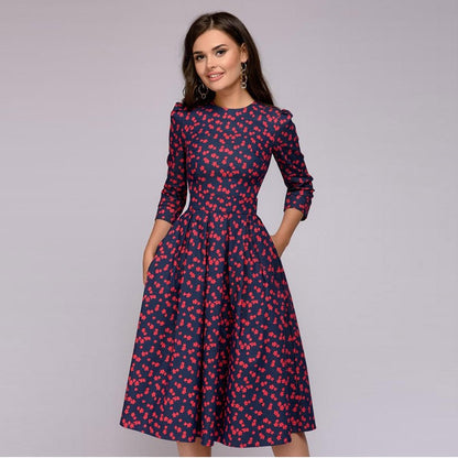 Ivy - Elegant Women's Wedding Guest Dress with Three-Quarter Sleeves and Pockets