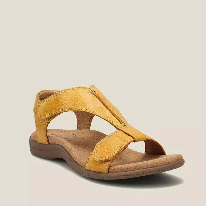 Lena - Casual Women's Orthopedic Flat Sandals with T-Bar Zip Front and Contoured Footbed