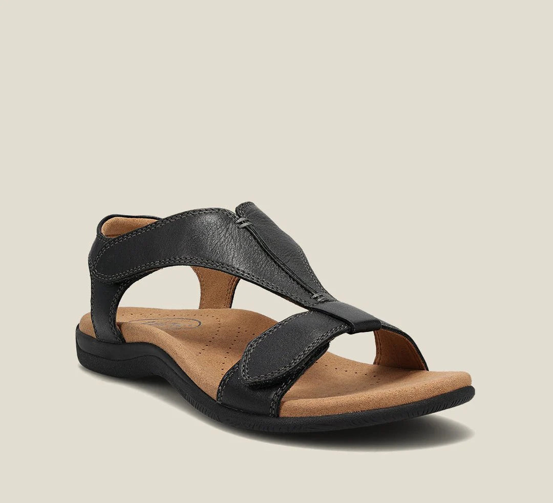 Lena - Casual Women's Orthopedic Flat Sandals with T-Bar Zip Front and Contoured Footbed
