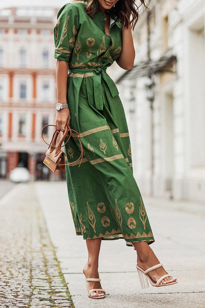 Leonie - Vintage Women's Maxi Dress with Shirt Collar and Embroidered Detail