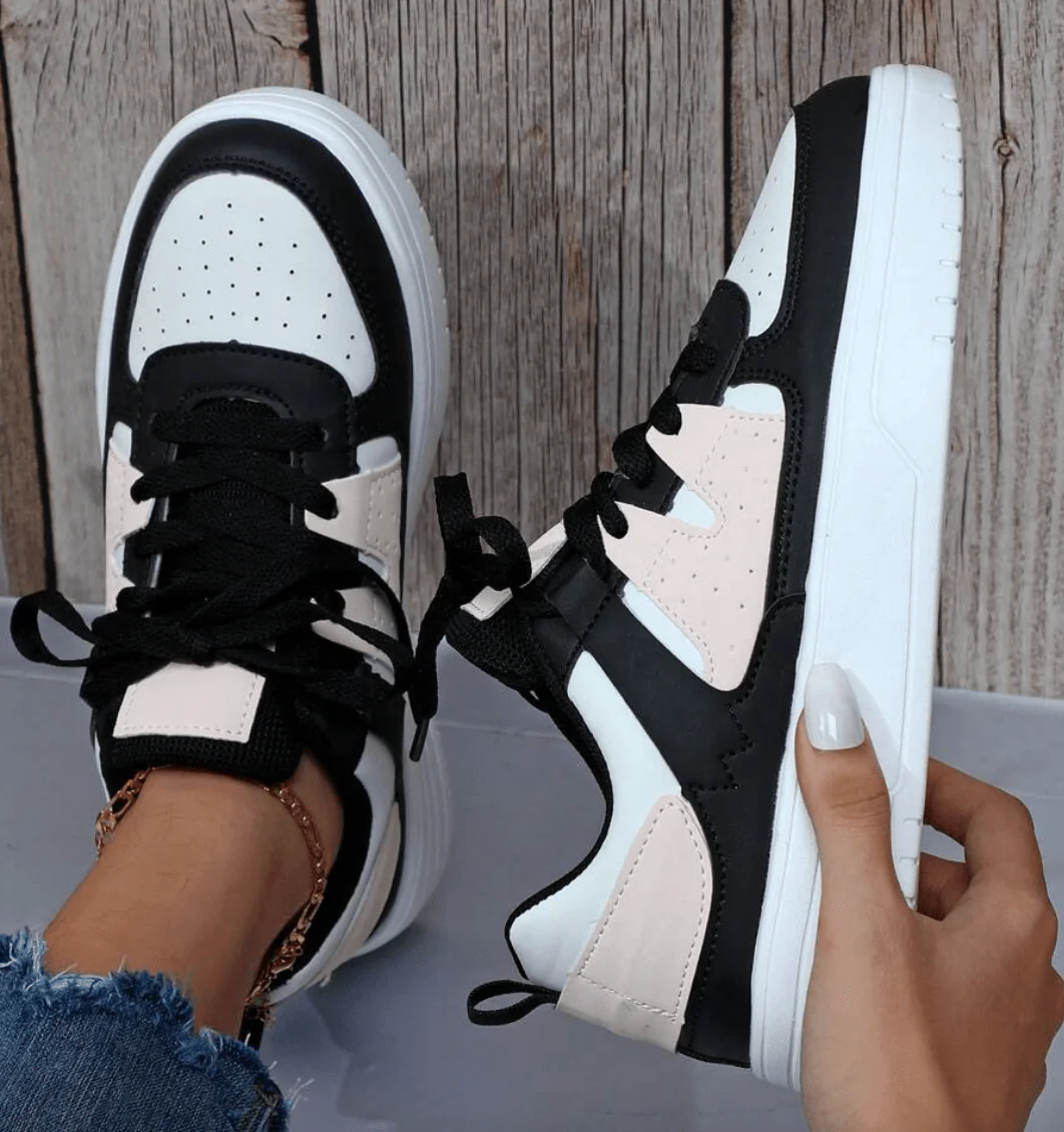 Lily - Casual Women's Trainers with Colour Block Panel and Chunky Flat Sole