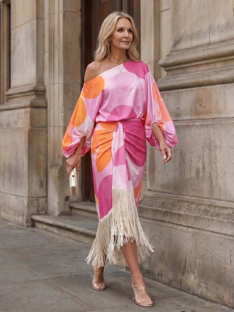 Lily - Boho Women's Summer Midi Dress with One Shoulder and Fringe Hem