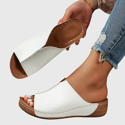 Lily - Casual Women's Orthopedic Wedge Mule Sandals with Wide Toe Band and Cushioned Sole