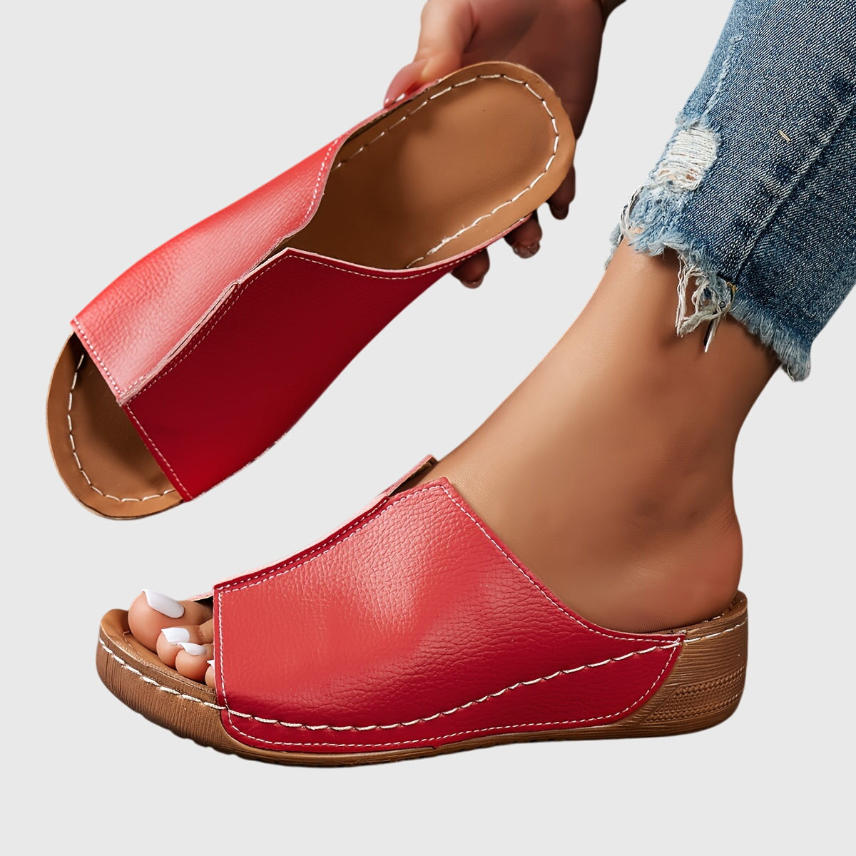 Lily - Casual Women's Orthopedic Wedge Mule Sandals with Wide Toe Band and Cushioned Sole