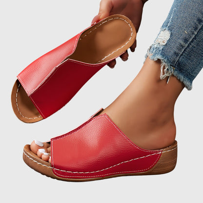 Lily - Casual Women's Orthopedic Wedge Mule Sandals with Wide Toe Band and Cushioned Sole