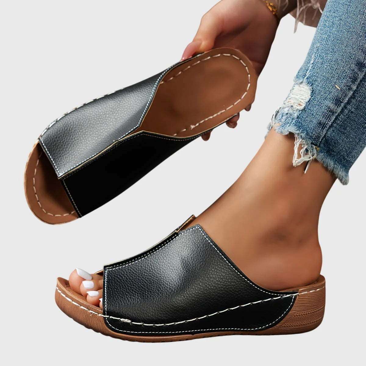 Lily - Casual Women's Orthopedic Wedge Mule Sandals with Wide Toe Band and Cushioned Sole