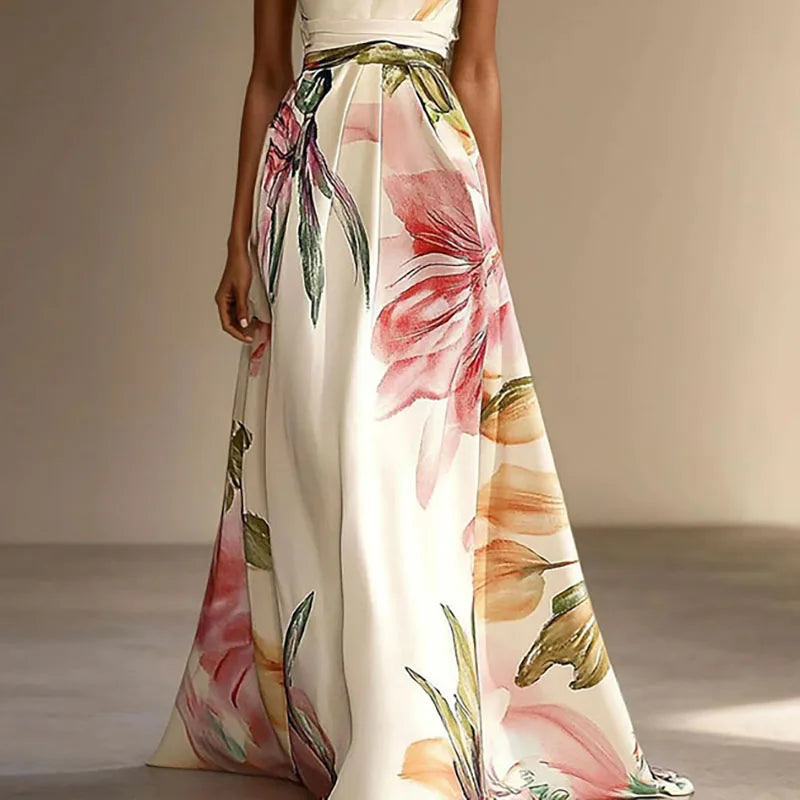 Lily - Elegant Women's Wedding Guest Maxi Dress with Halter Neck and Floral Print