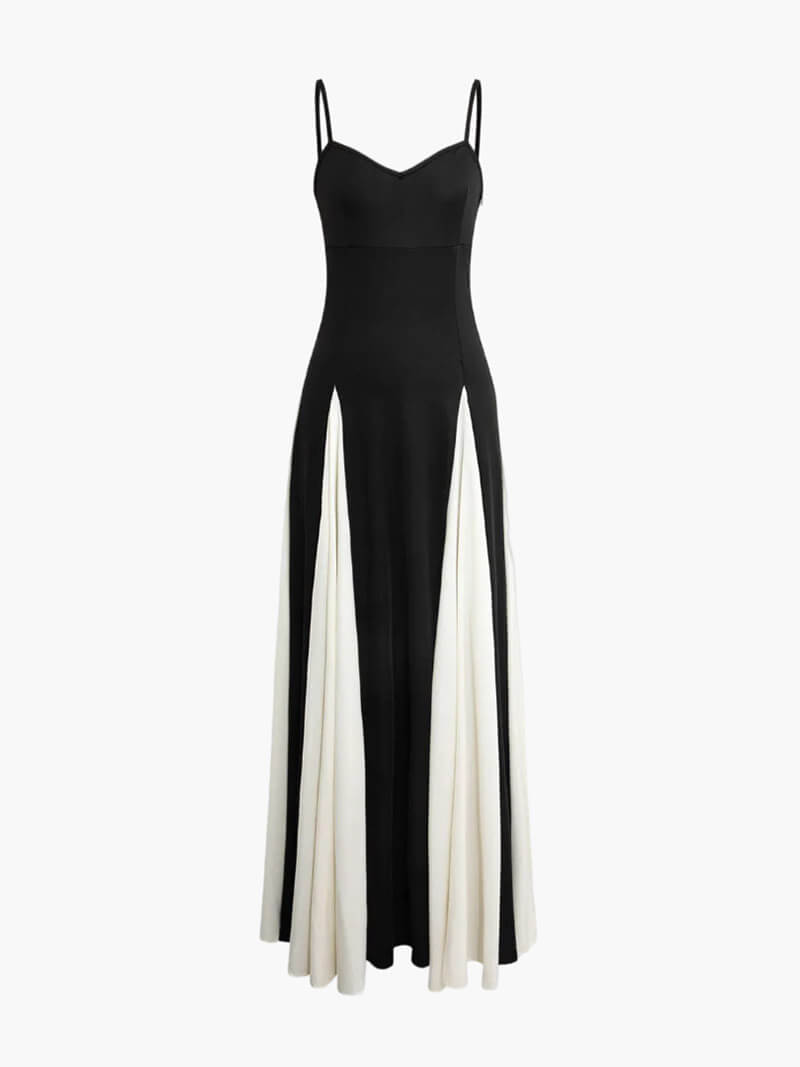 Lily - Elegant Women's Wedding Guest Maxi Dress with Sweetheart Neck and Colour Block Skirt