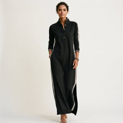 Lucy - Casual Women's Maxi Dress with Long Sleeves and Side Stripe Detail