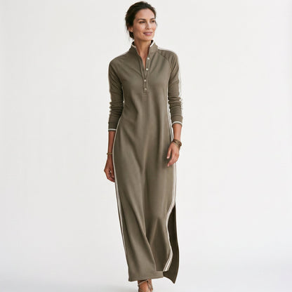 Lucy - Casual Women's Maxi Dress with Long Sleeves and Side Stripe Detail