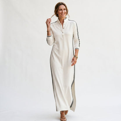 Lucy - Casual Women's Maxi Dress with Long Sleeves and Side Stripe Detail