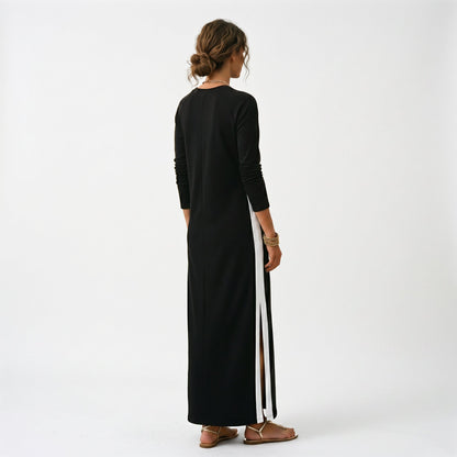 Lucy - Casual Women's Maxi Dress with Long Sleeves and Side Stripe Detail