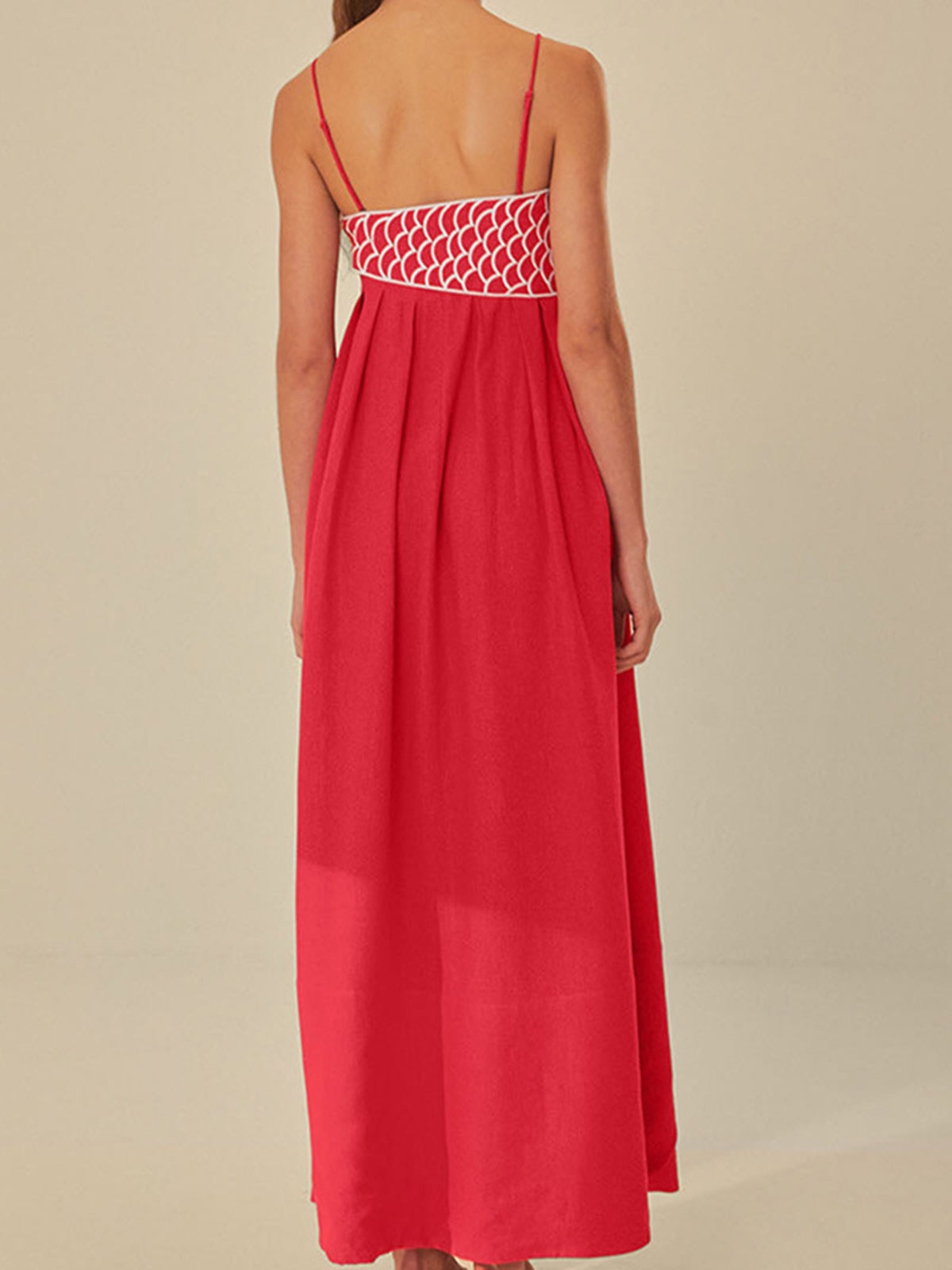 Mara - Casual Women's Maxi Dress with Spaghetti Straps and Embroidered Bodice
