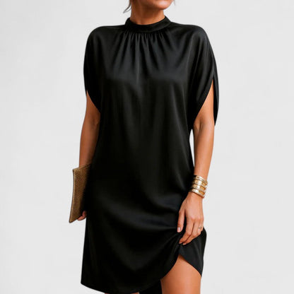 Martha - Formal Women's Wedding Guest Dress with Draped Sleeves and Asymmetric Hem