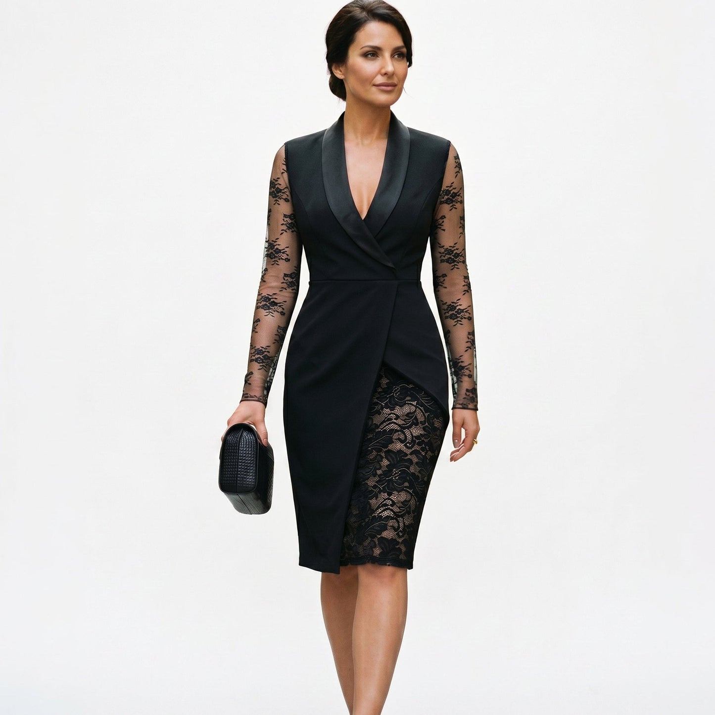 Matilda - Chic Women's Wedding Guest Dress with Sheer Sleeves and Wrap Front