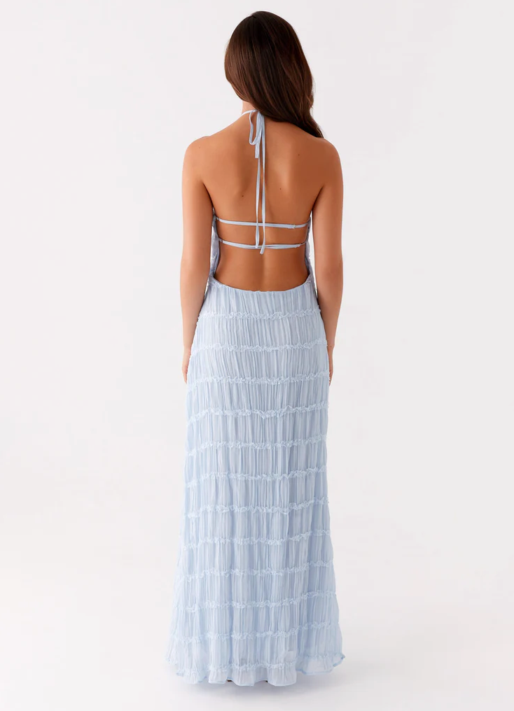 Millie - Elegant Women's Wedding Guest Maxi Dress with Halter Neck and Textured Detail