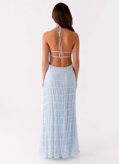 Millie - Elegant Women's Wedding Guest Maxi Dress with Halter Neck and Textured Detail