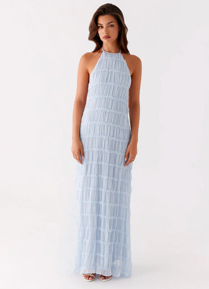 Millie - Elegant Women's Wedding Guest Maxi Dress with Halter Neck and Textured Detail