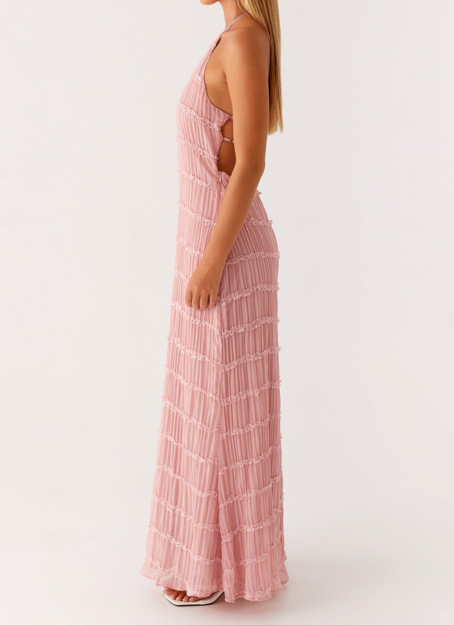 Millie - Elegant Women's Wedding Guest Maxi Dress with Halter Neck and Textured Detail