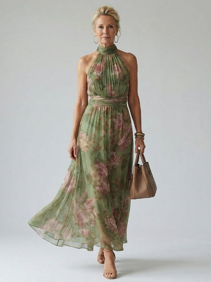 Millie - Vintage Women's Maxi Dress with Halter Neck and Tie Waist