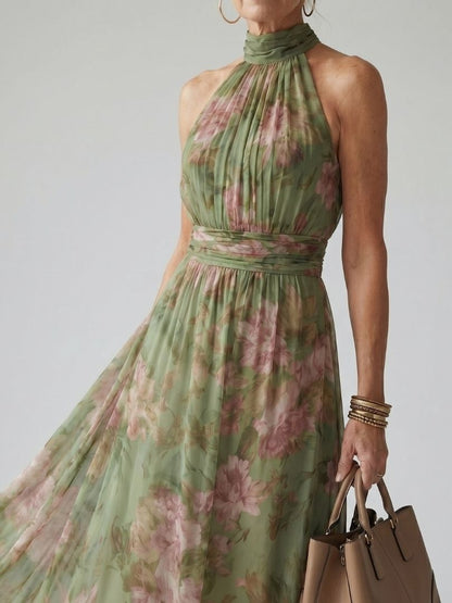 Millie - Vintage Women's Maxi Dress with Halter Neck and Tie Waist
