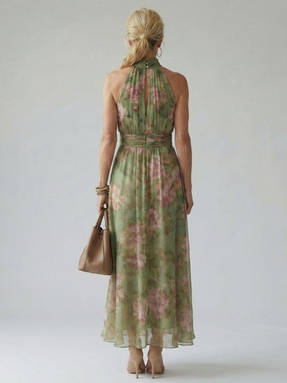 Millie - Vintage Women's Maxi Dress with Halter Neck and Tie Waist