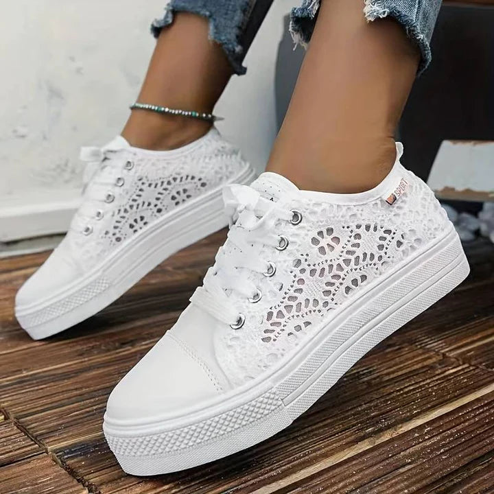 Nadia - Casual Women's Comfort Trainers with Floral Cut-Out Upper and Flatform Sole