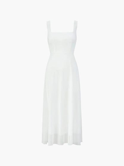 Neve - Elegant Women's Wedding Guest Midi Dress with Square Neck and Smocked Bodice